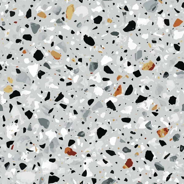 Terrazzo revêtement de sol vectoriel motif sans couture en couleurs grises — Image vectorielle