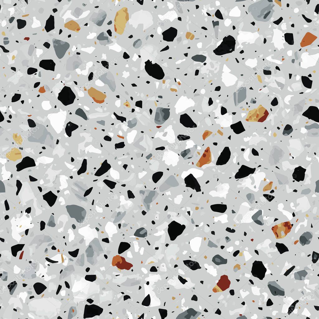 Terrazzo flooring vector seamless pattern in gray colors