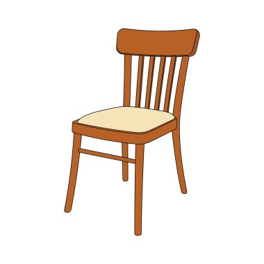 Çocuklar vektör çizimi klasik ahşap yemek sandalyesi düz çizgi film izole