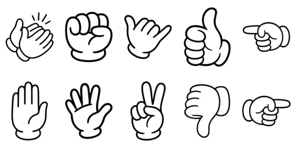 Çizgi El Hareketi Vektör Simgeleri Başparmakları Yukarı, Barış, Yumruk, İşaret ve Alkışla
