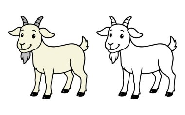 Çizgi film Keçi Çizimi Çocuk Etkinlikleri İçin Renkli ve Özet Versiyonu