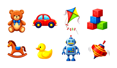 Sevimli klasik çocuk oyuncaklarından oluşan canlı bir koleksiyon sanatsal olarak düzenlenir ve karanlık, stüdyo tarafından aydınlatılmış bir ortama sıcak bir parıltı yayar. Nostaljik ve eğlenceli temalar için mükemmel..