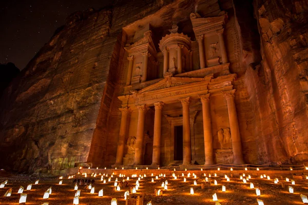 Petra Une Des Sept Merveilles Nuit — Photo