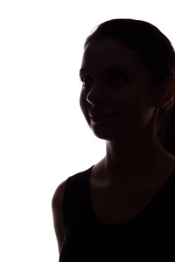 Akan ile önde genç kadın göz saç - dikey, izole bir ön görünüm silüeti