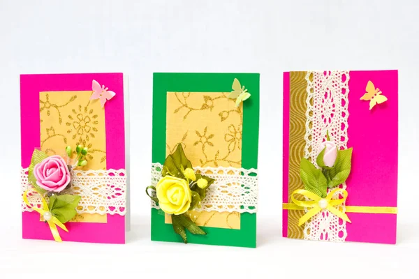 Beautiful varied handmade greeting cards — Stock Photo, Image