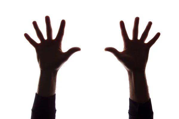 两只手的年轻人用手指分开, 五剪影, 概念 — 图库照片