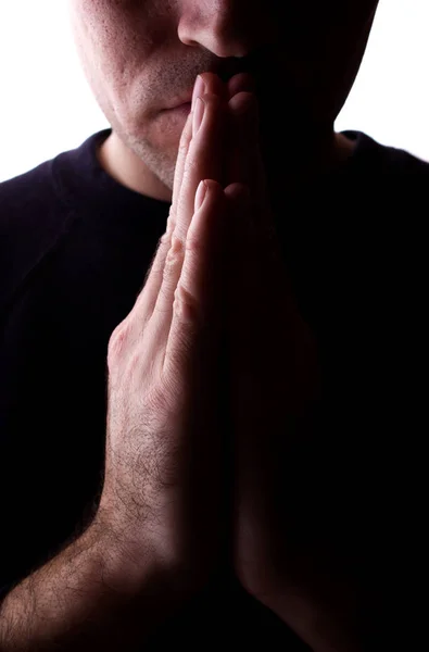 남자의 손 함께, 기도와 요망-실루엣 — 스톡 사진
