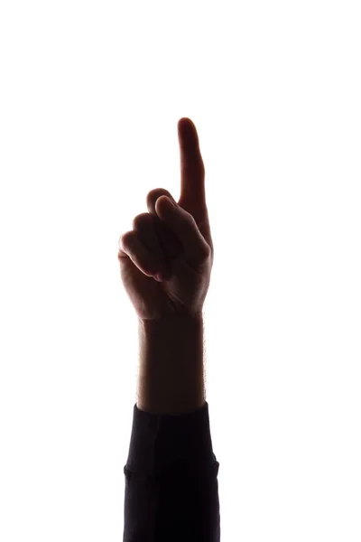 Die Hand junger Mann mit den Fingern auseinander, Nummer eins - Silhouette — Stockfoto