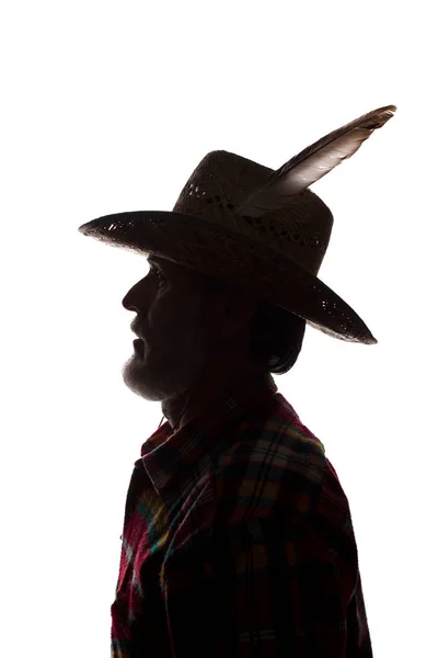 Homem velho em chapéu de cowboy, visão lateral - silhueta de close-up escura — Fotografia de Stock