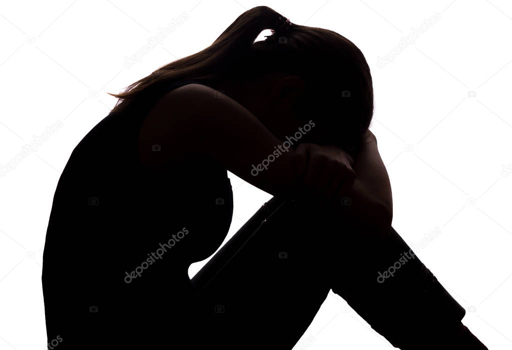 Young woman with grief dropped his arms