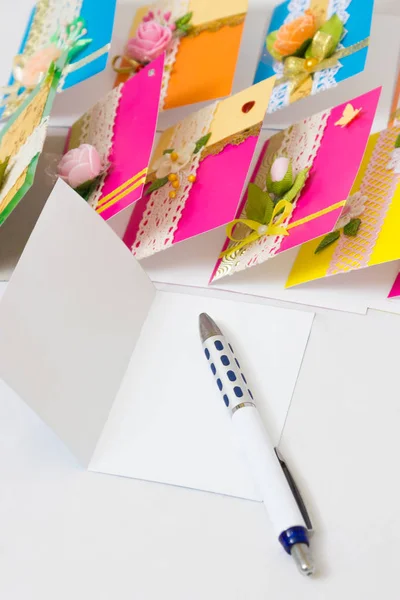 Beautiful varied handmade greeting cards — Stock Photo, Image