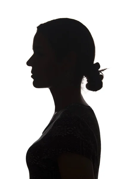 Silhouet jong meisje zijaanzicht met kapsel-geïsoleerd — Stockfoto