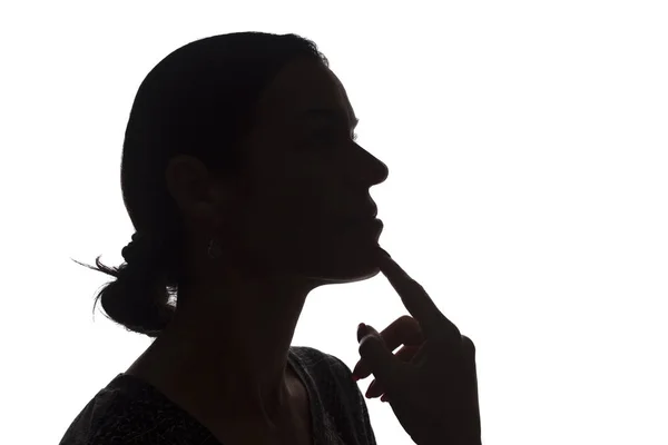 Portret van jonge vrouw, pensive, denken zijaanzicht-silhouett — Stockfoto