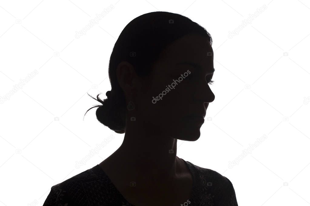 Silhouette young girl side view with hairstyle - isolated