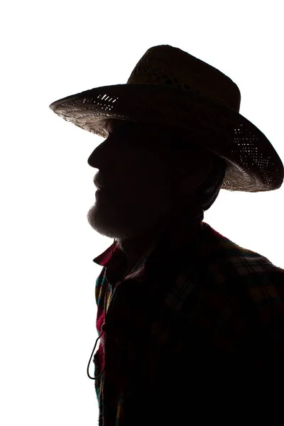 Homem velho em chapéu de cowboy, visão lateral - silhueta de close-up escura — Fotografia de Stock