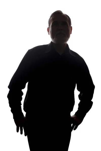 Portret van een oude man, zijaanzicht-donker geïsoleerd silhouet — Stockfoto