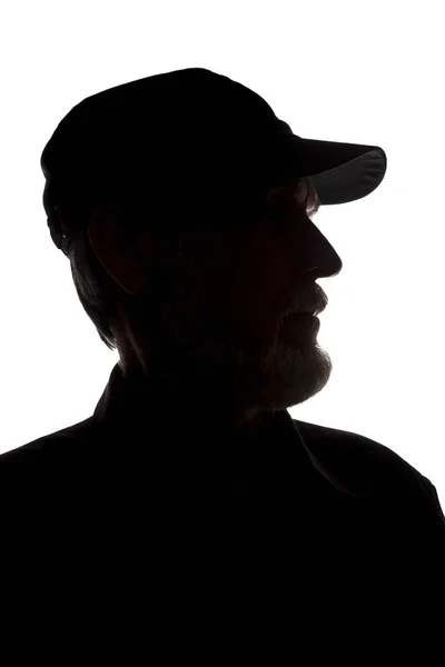 Oude man met piek, zijaanzicht - donker close-up silhouet — Stockfoto