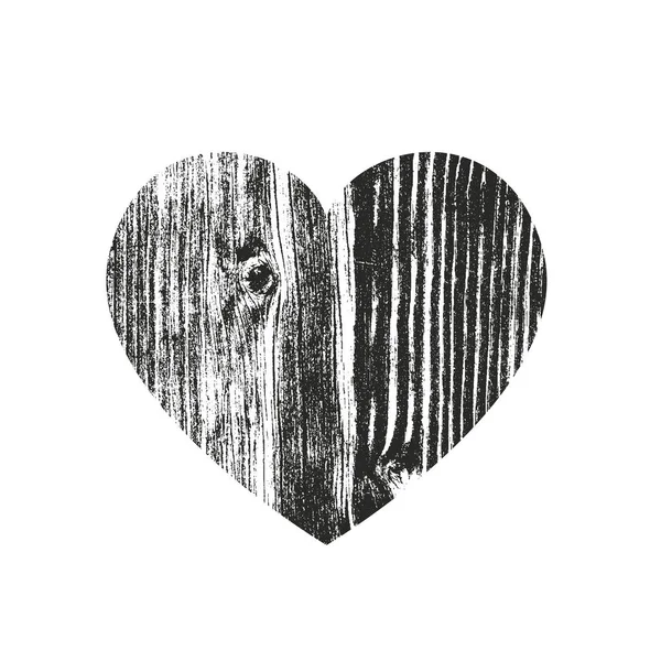 Изолированное Сердце Гранжа Бедствия Деревянной Текстурой Элемент Поздравительных Открыток День — стоковый вектор