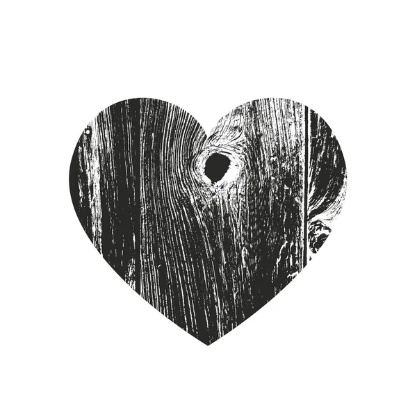 Izolované Nouzi Grunge Srdce Dřevěnou Texturou Prvek Pro Blahopřání Valentýna — Stockový vektor