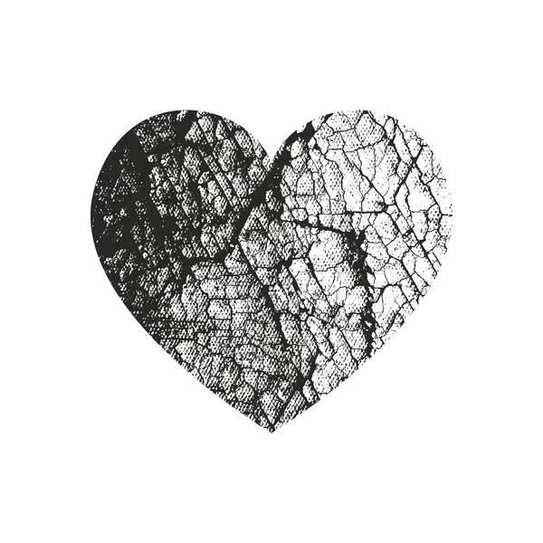 Coeur de grondement de détresse isolé avec texture concrète. Élément pour carte de vœux, Saint Valentin, mariage. Concept créatif . — Image vectorielle