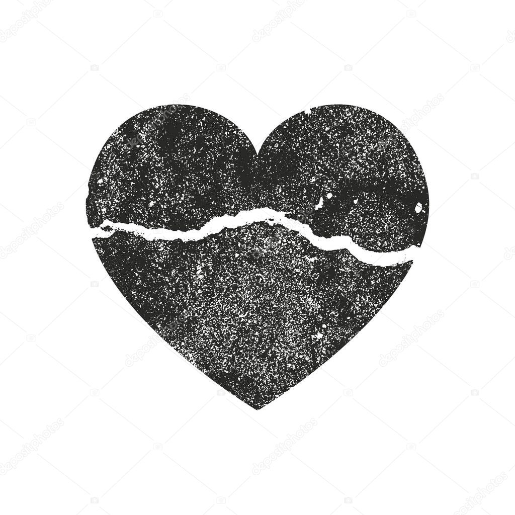 Isolated distress grunge heart with concrete texture. Element for greeting card, Valentine s Day, wedding. Creative concept. Vector illustration