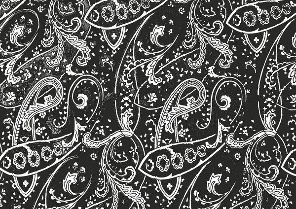 Superposición de textura angustiada de la tela. Textil con adorno floral oriental, hojas y flores. fondo grunge. ilustración vector abstracto . — Vector de stock