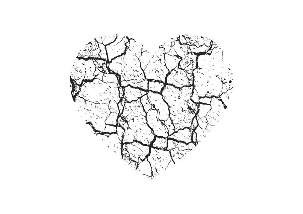 Coeur de grondement de détresse isolé avec texture concrète. Élément pour carte de vœux, Saint Valentin, mariage. Concept créatif . — Image vectorielle