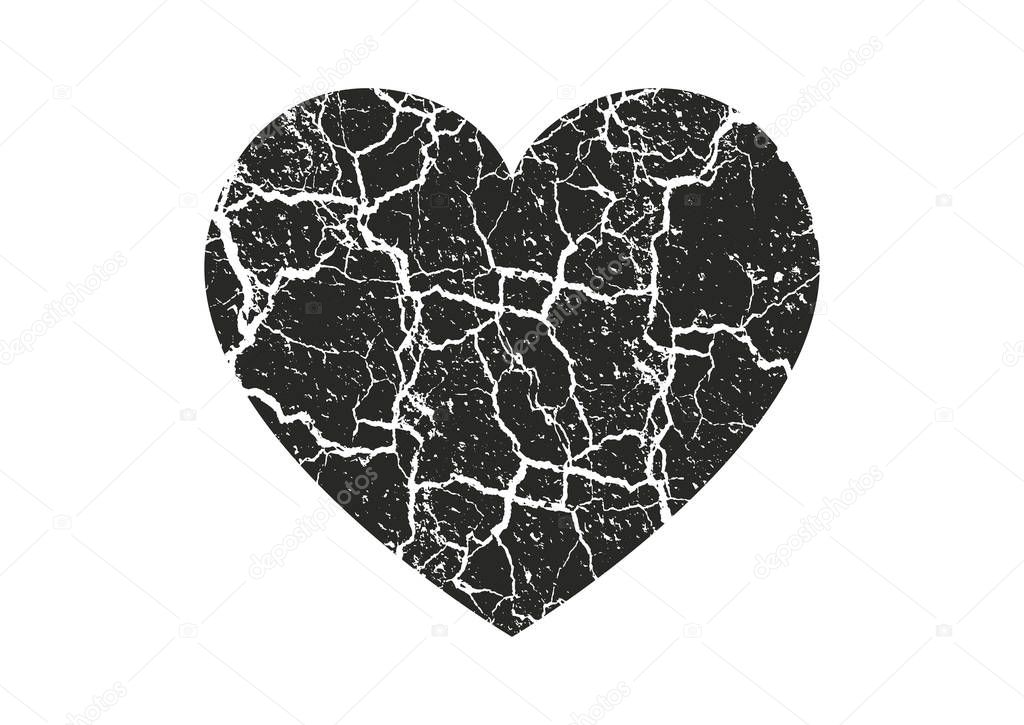 Isolated distress grunge heart with concrete texture. Element for greeting card, Valentine s Day, wedding. Creative concept. Vector illustration