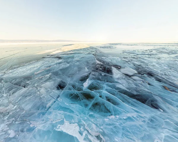 Fondo Hielo Azul Cristalino Lago Cubierto Grietas —  Fotos de Stock