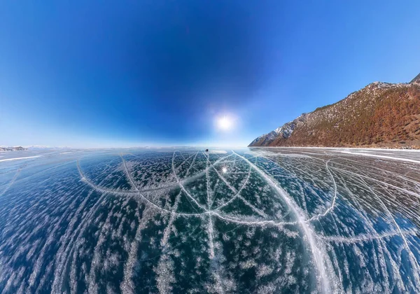 Patrones Grietas Hielo Azul Invierno Del Lago Baikal Olkhon —  Fotos de Stock