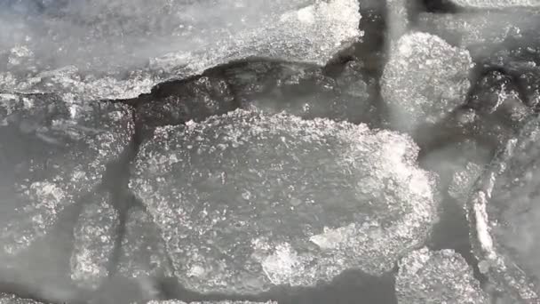 Stücke transparenten schmelzenden Eises schwingen auf den Wellen in Nahaufnahme. Baikalsee im Winter — Stockvideo