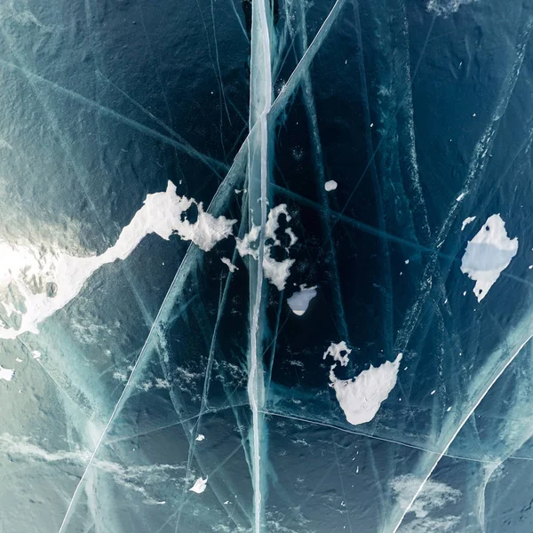 Texture of cracks in blue Baikal ice Russia — Stock Photo, Image