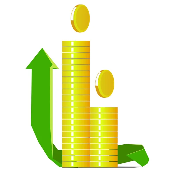 Obrázek Několika Objektů Mezi Nimi Jsou Zlaté Mince Šipka Nahoru — Stockový vektor