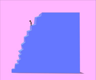 İki nesne görüntüsünü. Aralarında büyük bir merdiven ve küçük bir adam var..