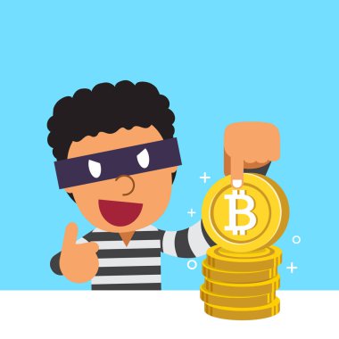 Cryptocurrency kavramı hırsız büyük para yığını ile