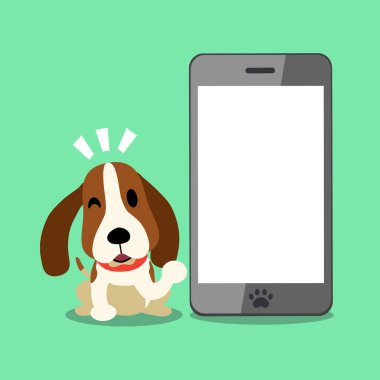 Vektör çizgi film karakteri av köpeği ve tasarım için smartphone.