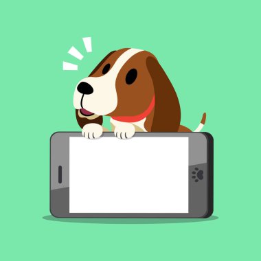 Vektör çizgi film karakteri av köpeği ve tasarım için büyük smartphone.