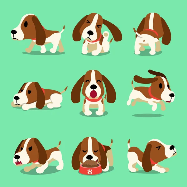 Vector Cartoon Character Hound Dog Poses Design — Stock Vector