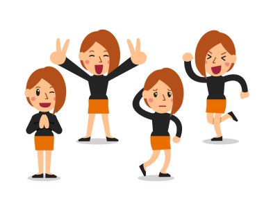 Vektör çizgi film kadın karakter pozlar tasarımı için set.