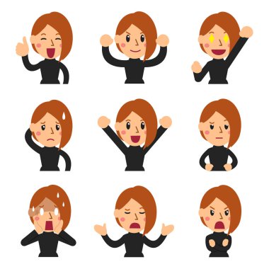 Vektör karikatür tasarım farklı duygular gösterilen kadın yüzleri ayarla.