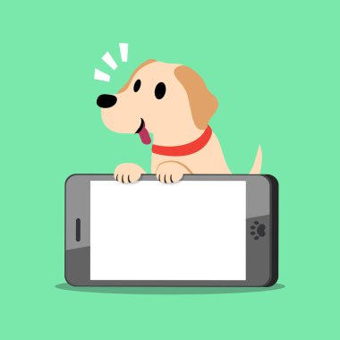 Vektör karikatür karakter labrador köpek ve tasarım için büyük smartphone.