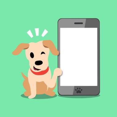 Vektör karikatür karakter labrador köpek ve tasarım için smartphone.