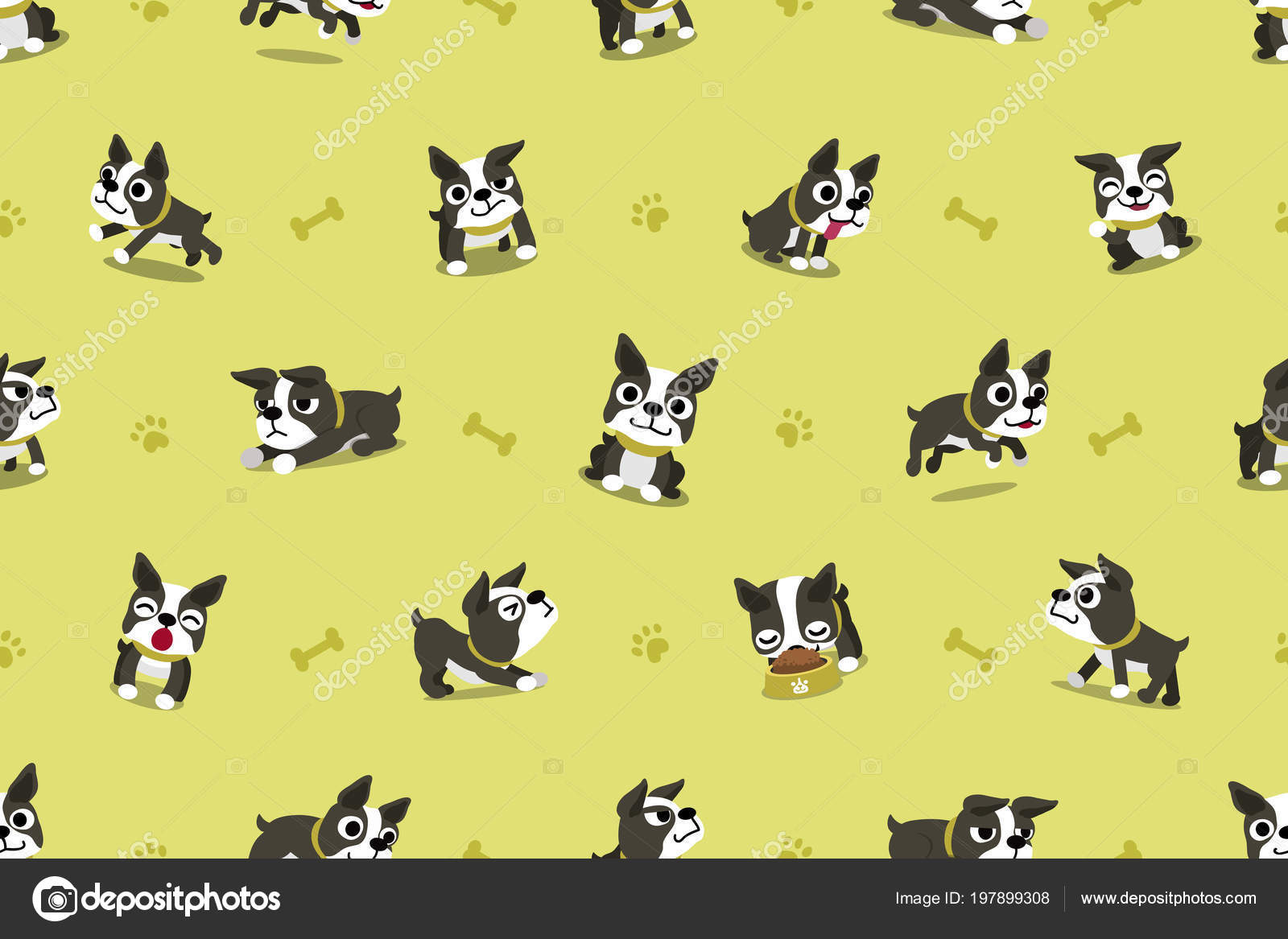 Vector Cartoon Character Boston Terrier Dog Seamless Pattern Design Stock  Vector by ©Jaaak 197899308, image size:1600x1167