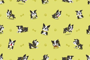 Vektör çizgi film karakteri boston terrier köpek Dikişsiz desen tasarımı için.