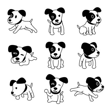 Vektör çizgi film karakteri jack russell terrier köpek pozlar seti