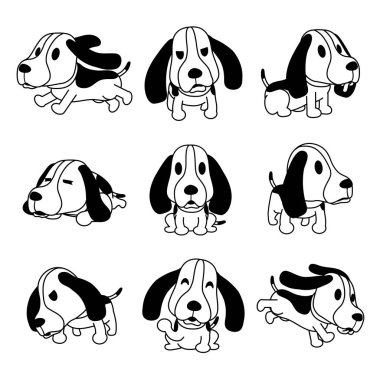 Vektör çizgi film karakteri tazı köpeği pozlar set