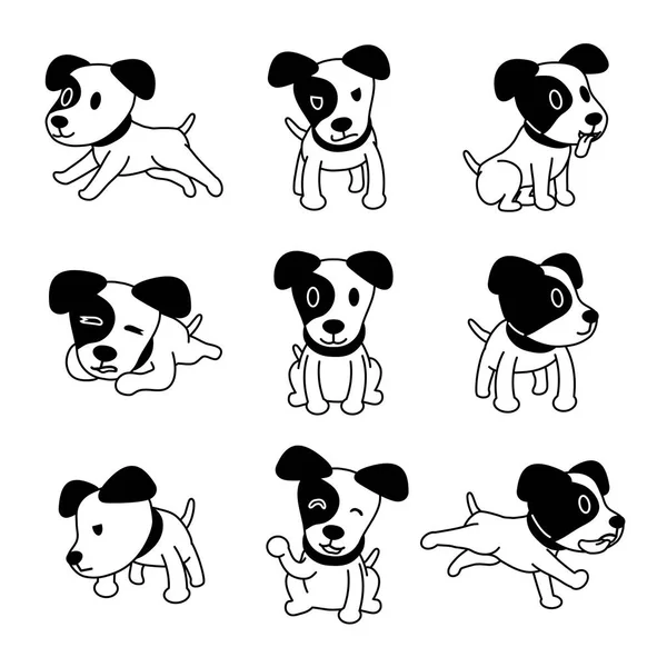 Vector Dibujos Animados Personaje Gato Russell Terrier Perro Poses Conjunto — Vector de stock