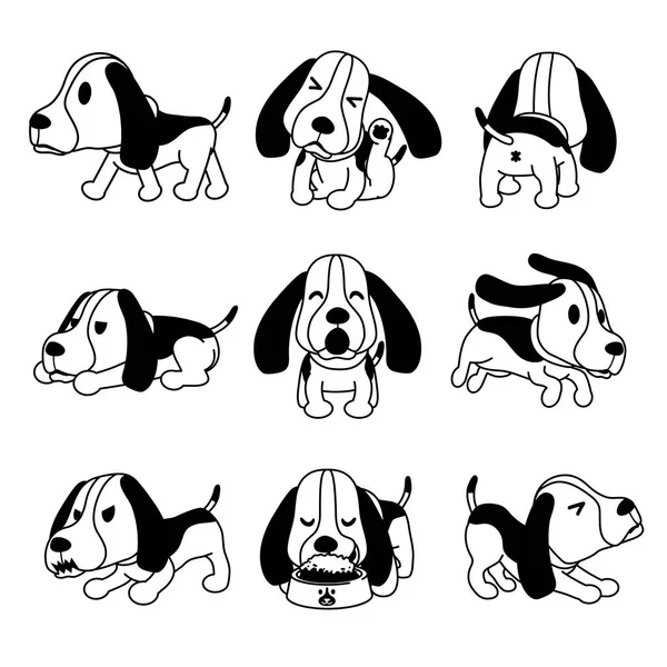 Set Vector Cartoon Character Hound Dog Poses — Stock Vector