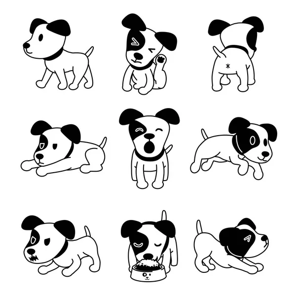 Conjunto Vector Dibujos Animados Personaje Gato Russell Terrier Perro Poses — Vector de stock