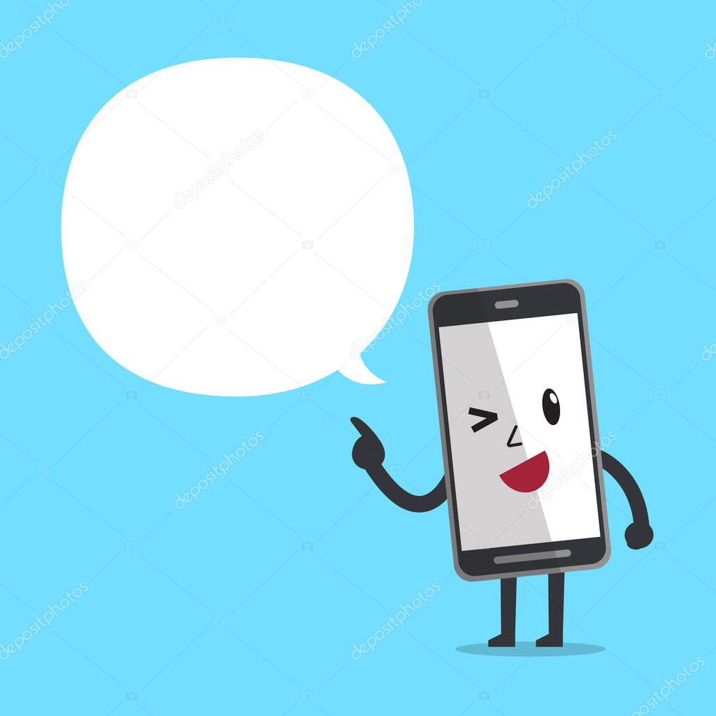 Vector cartoon smartphone with speech bubble for design.